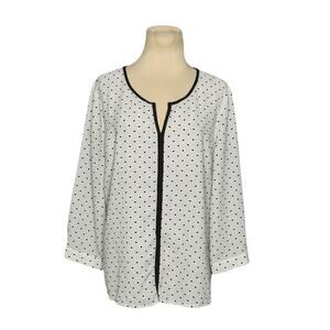 41HAWTHORN White Black Polka Dots Litton Split Neck Blouse Size Large